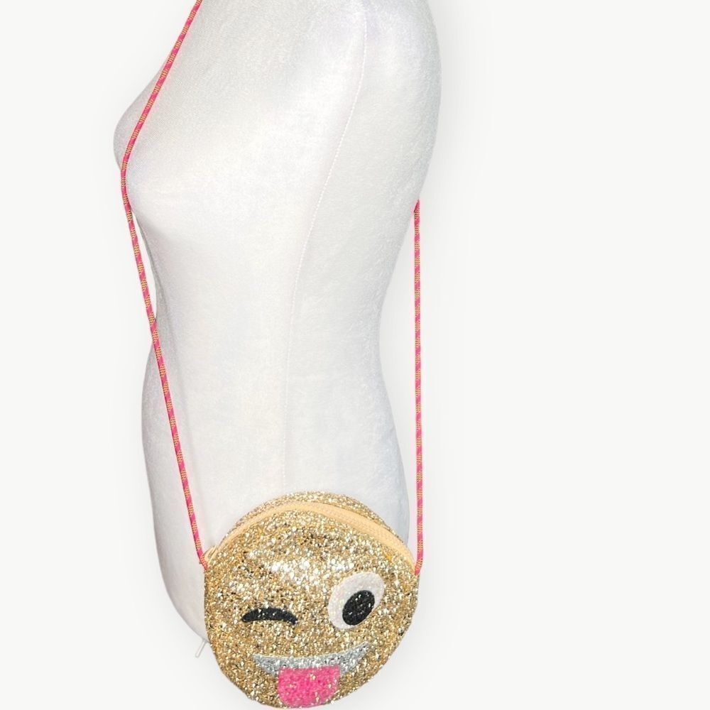 Crewcuts Girls Kids Sparkly Tongue Out Emoji Crossbody Zip Purse.